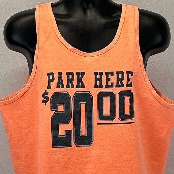 Vintage 90s Park Here Its A Lot of Fun Tank Top Shirt Parking USA Orange L Large - Picture 6 of 10